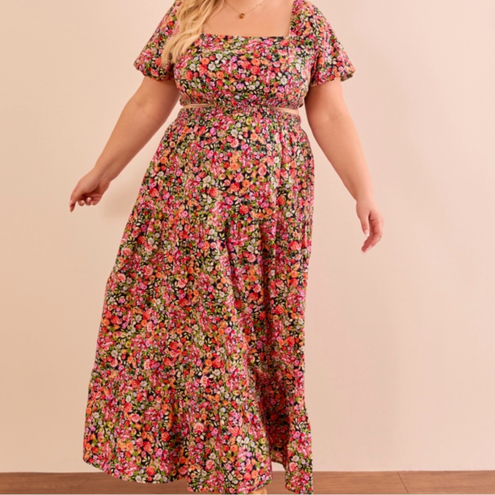 ARULA Floral Maxi Dress - Pink and Green